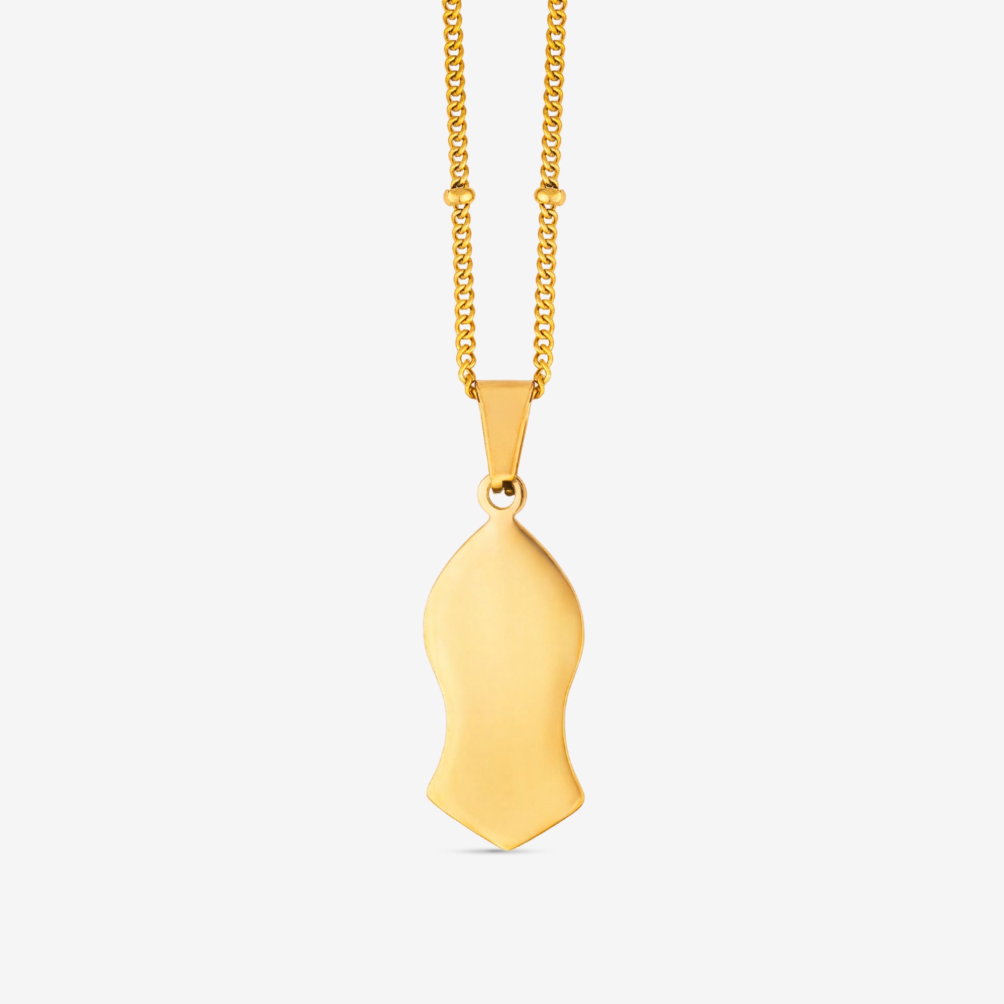Plain gold plated back of the nalayn necklace with green stone