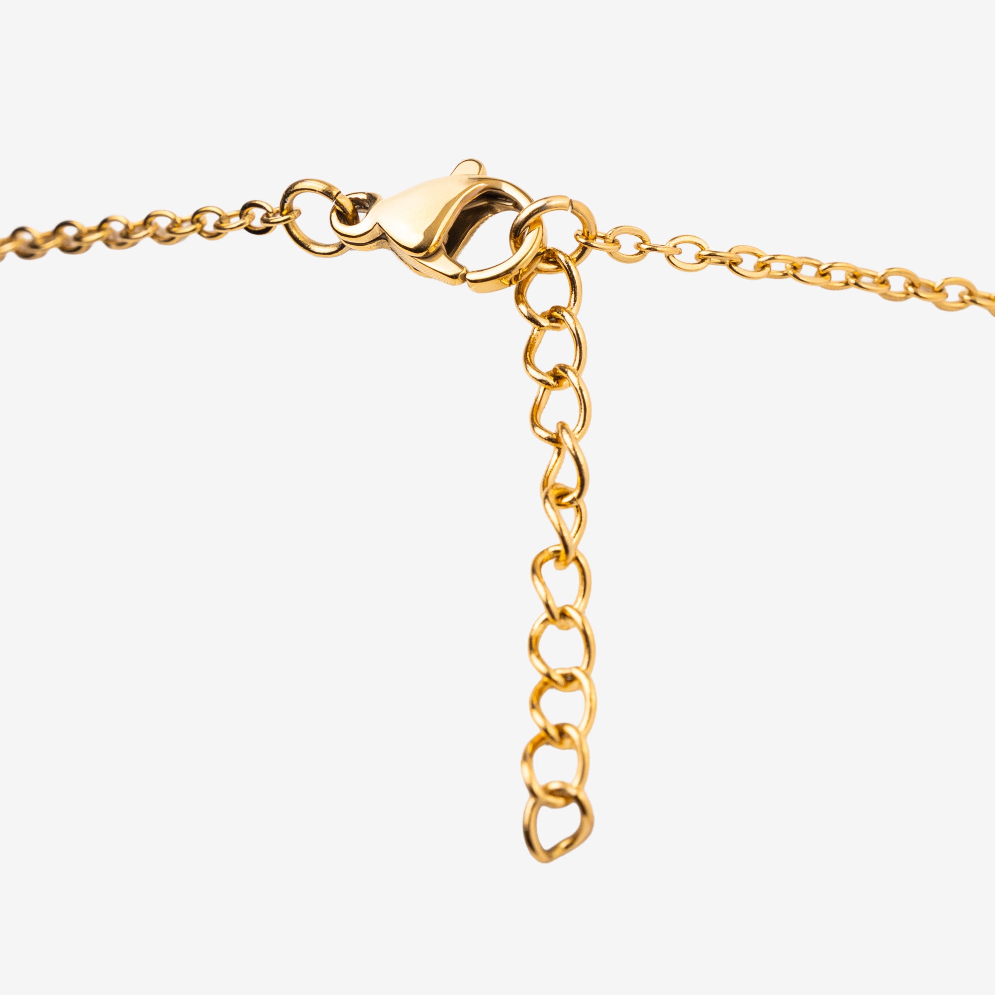Lobster clasp and adjustable extender of the gold plated chain