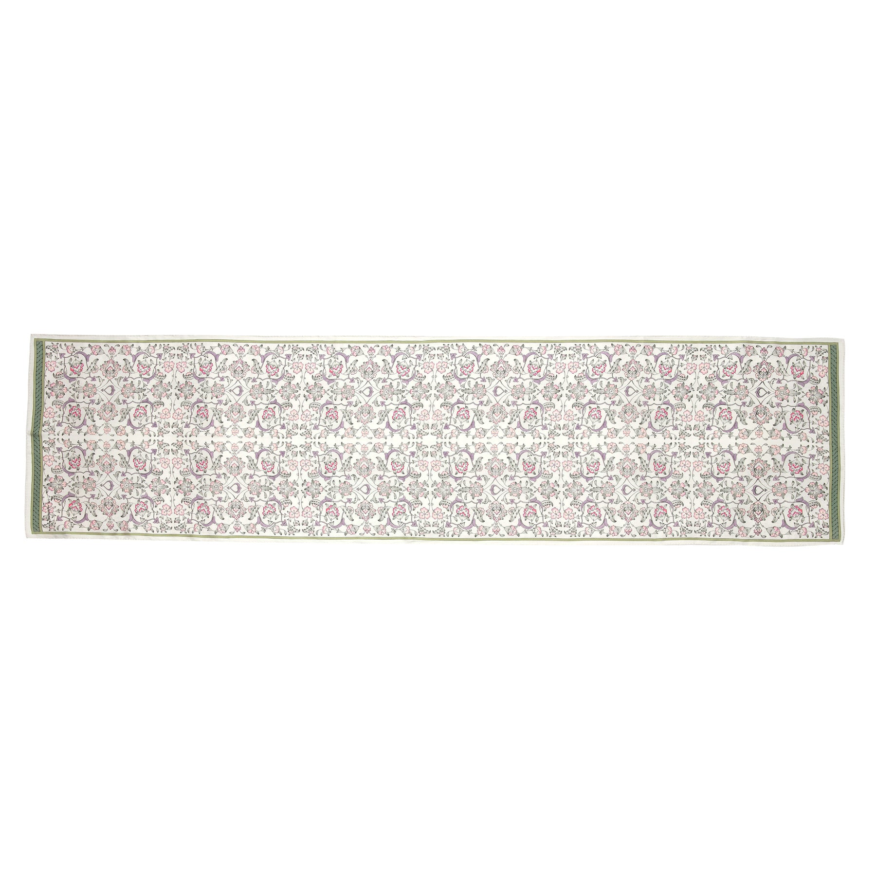 Gray Silk Scarf with Ottoman Floral Print Halkar · Double-Sided, shown flat with the full print
