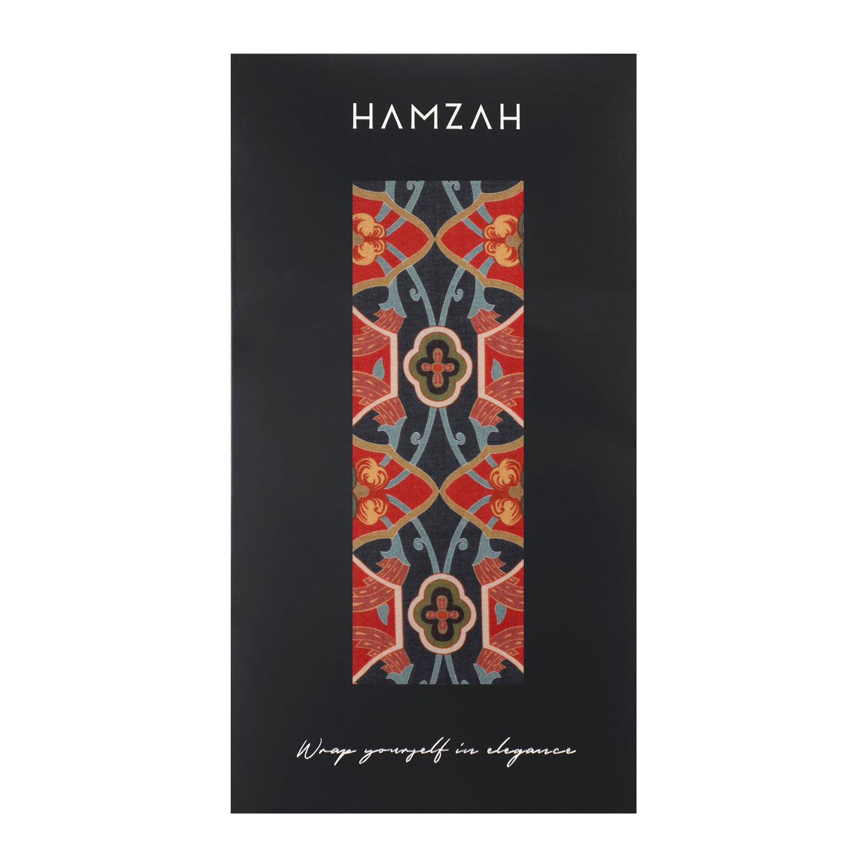 Hamzah packaging featuring the Turkish art-inspired blue and red scarf.