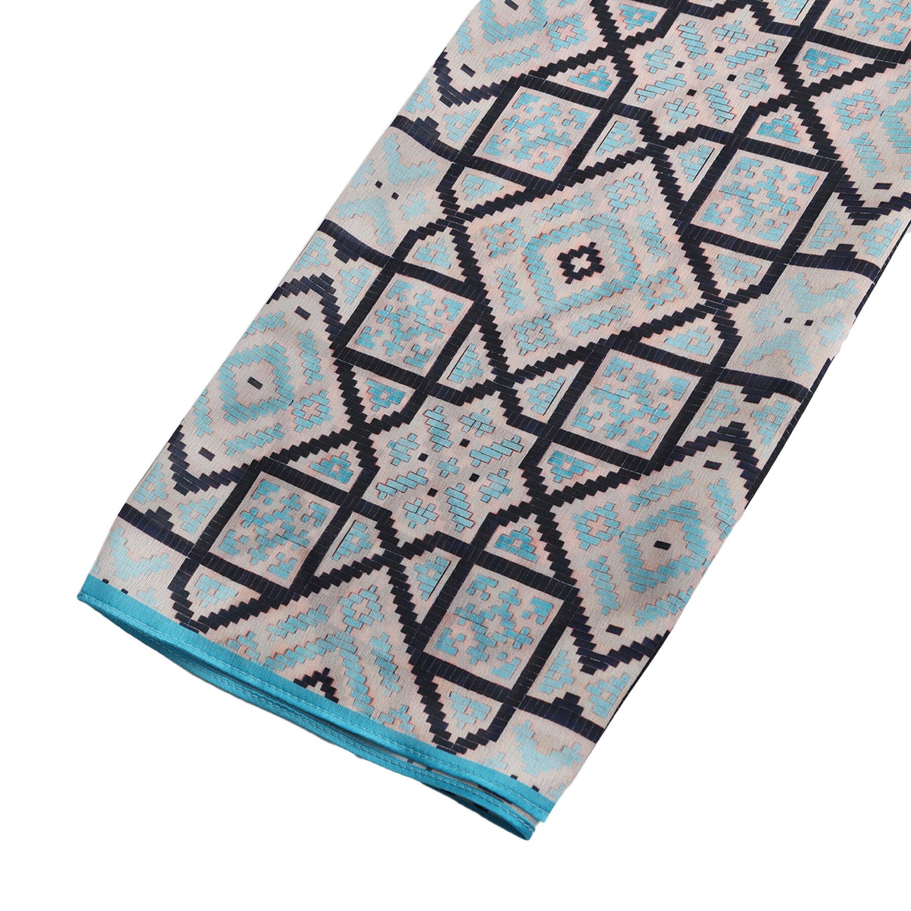 Pañuelo Harf – estampado de mosaico andalusí en marfil y negro, detalle 7