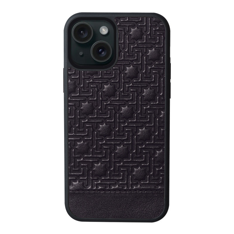 iPhone 15 leather case with islamic art print embossed black