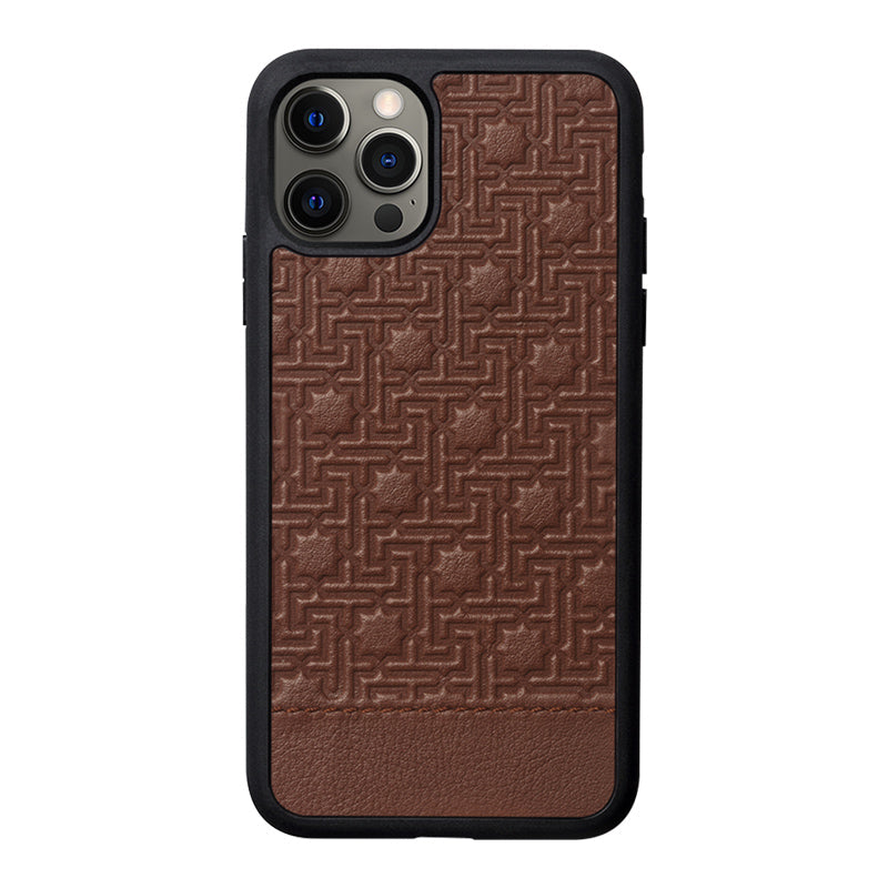 iPhone 15 Pro Max leather case with islamic art pattern embossed