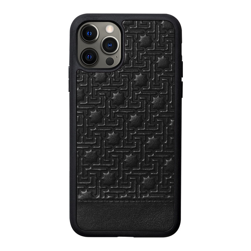 Iphone leather case with islamic mosaic tiles embossed pattern black