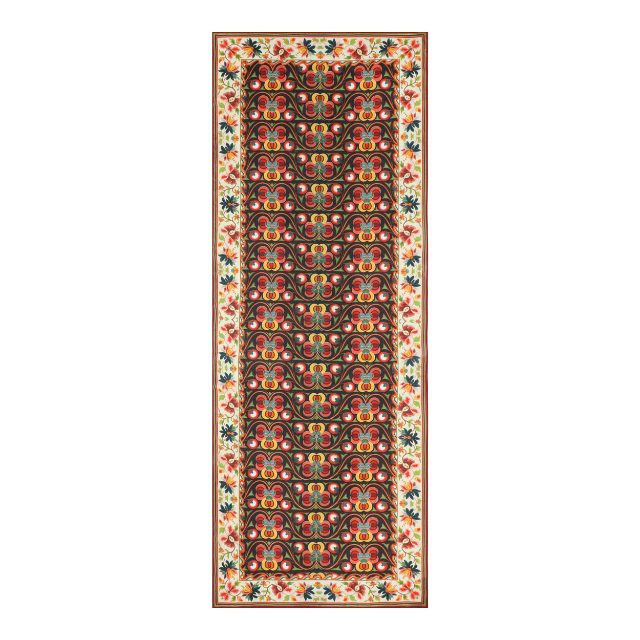 Full view of Isfahan-inspired scarf with black and floral patterns.