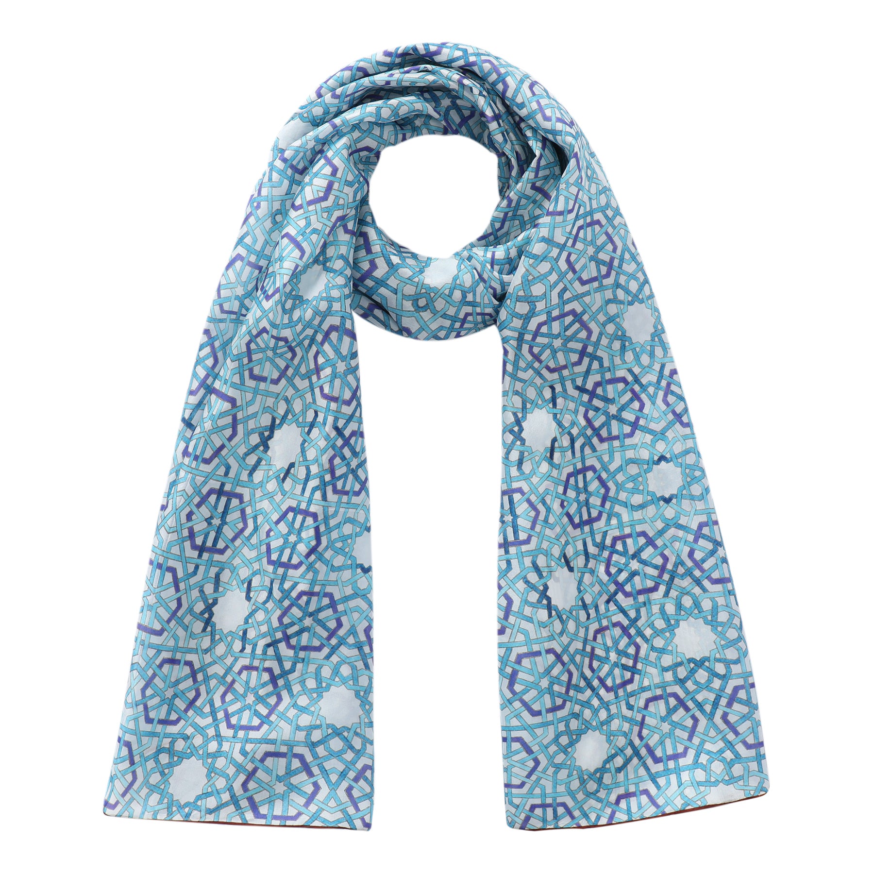 Blue and white islamic motifs silk scarf