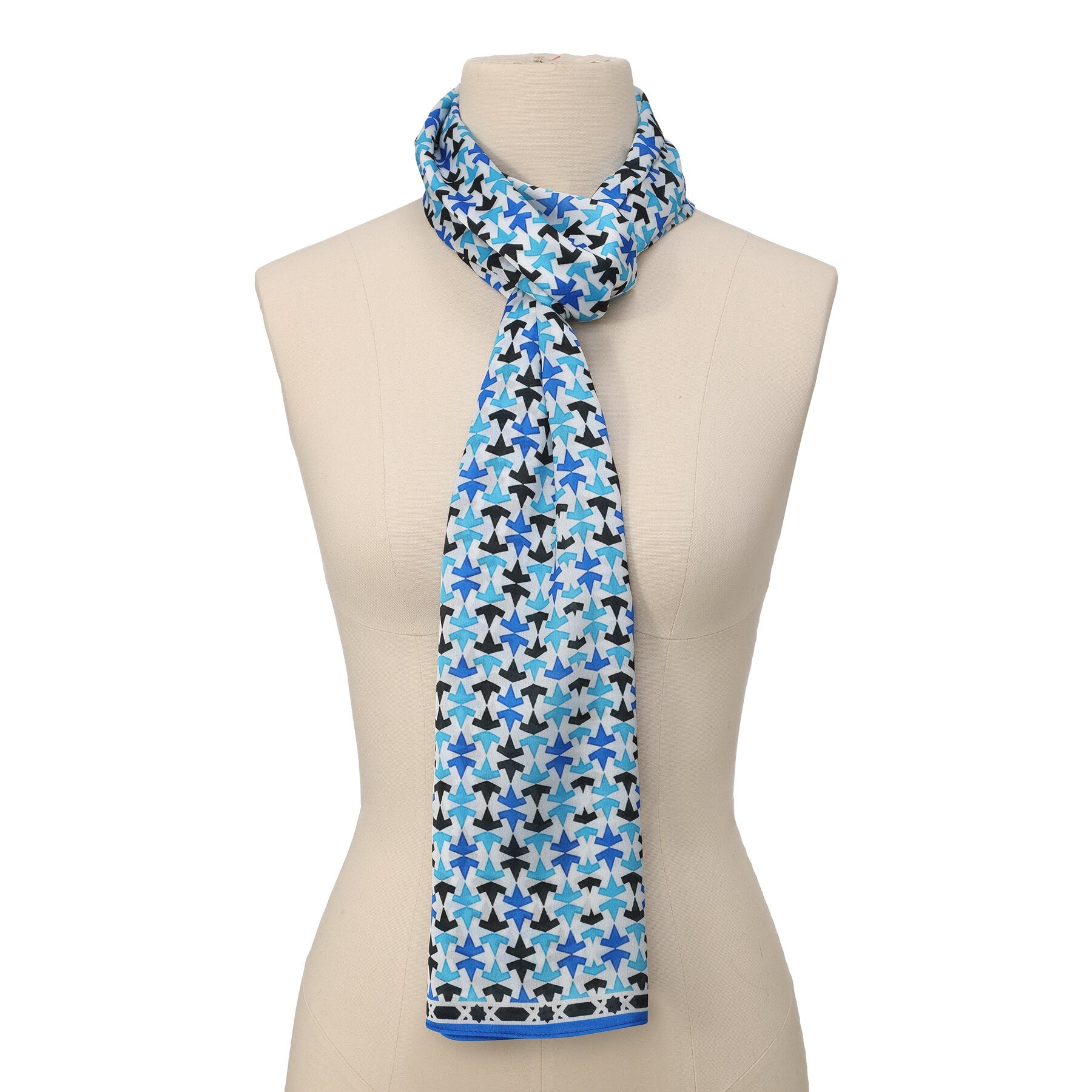 Pañuelo Jamal – estampado de mosaico andalusí en azul y negro, detalle 1