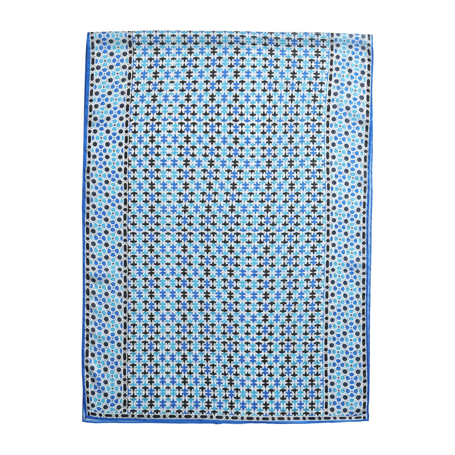 Pañuelo Jamal – estampado de mosaico andalusí en azul y negro, detalle 2
