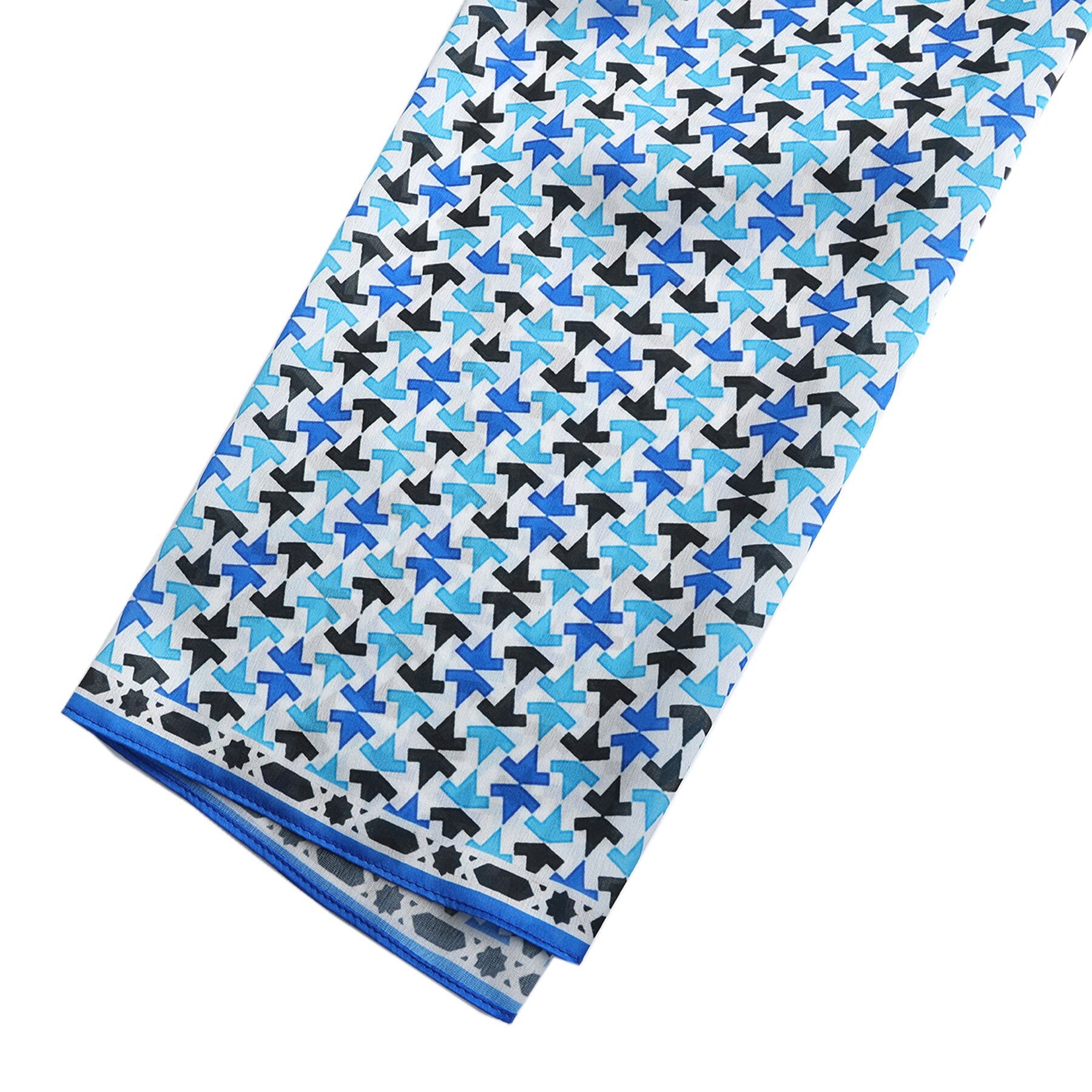 Pañuelo Jamal – estampado de mosaico andalusí en azul y negro, detalle 7