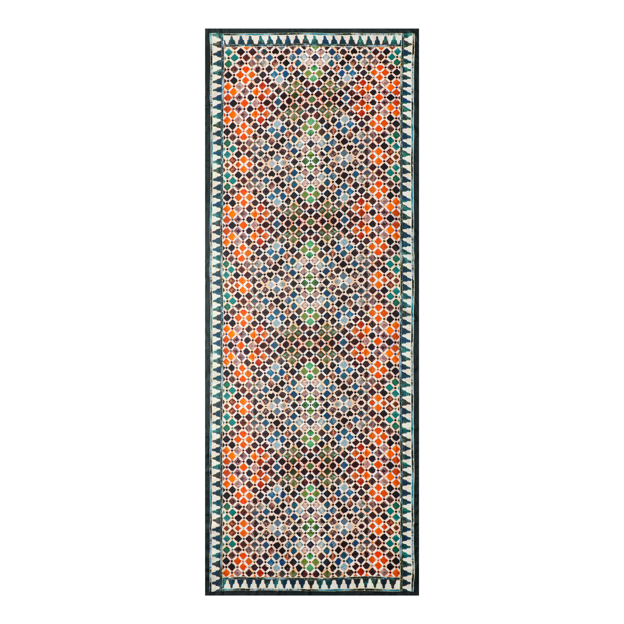 Large scarf with geometric Islamic art print, inspired by Alhambra tiles.