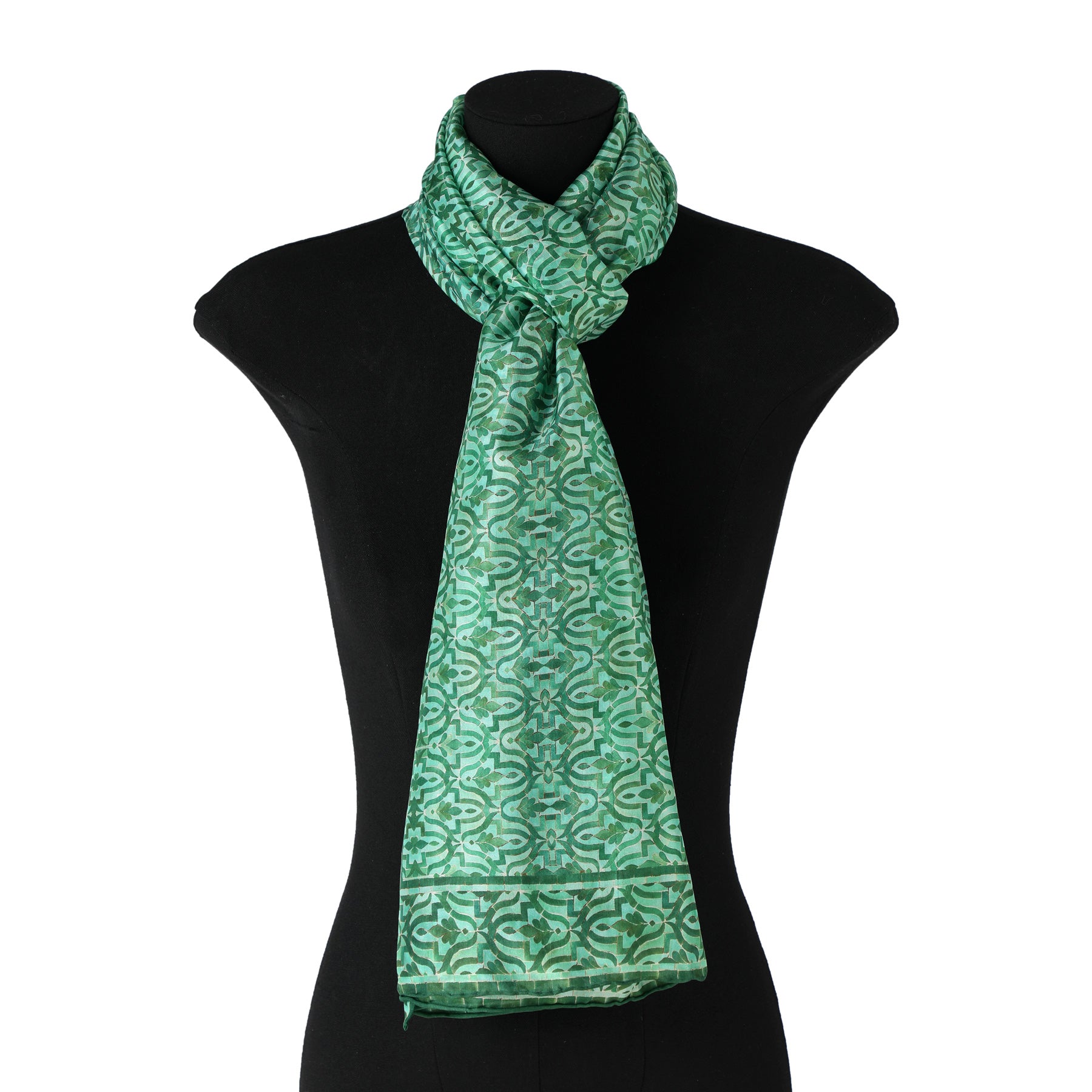 Mannequin with green islamic tiles design scarf