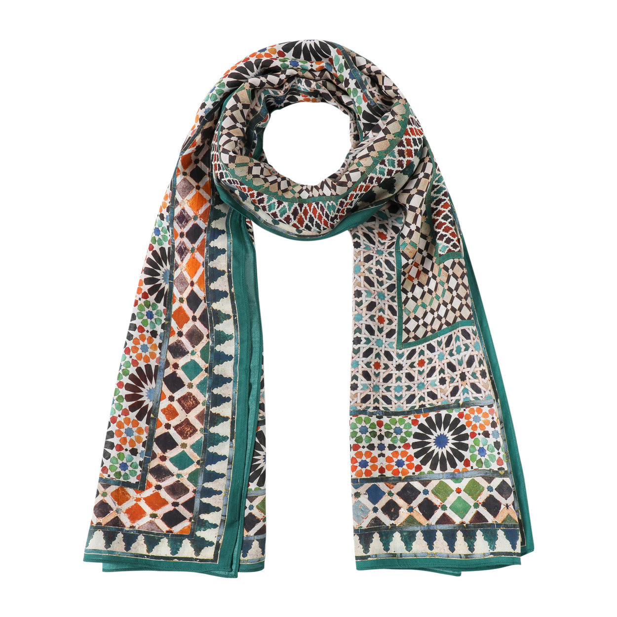 Multicolor scarf combining different mosaic tiles from islamic art