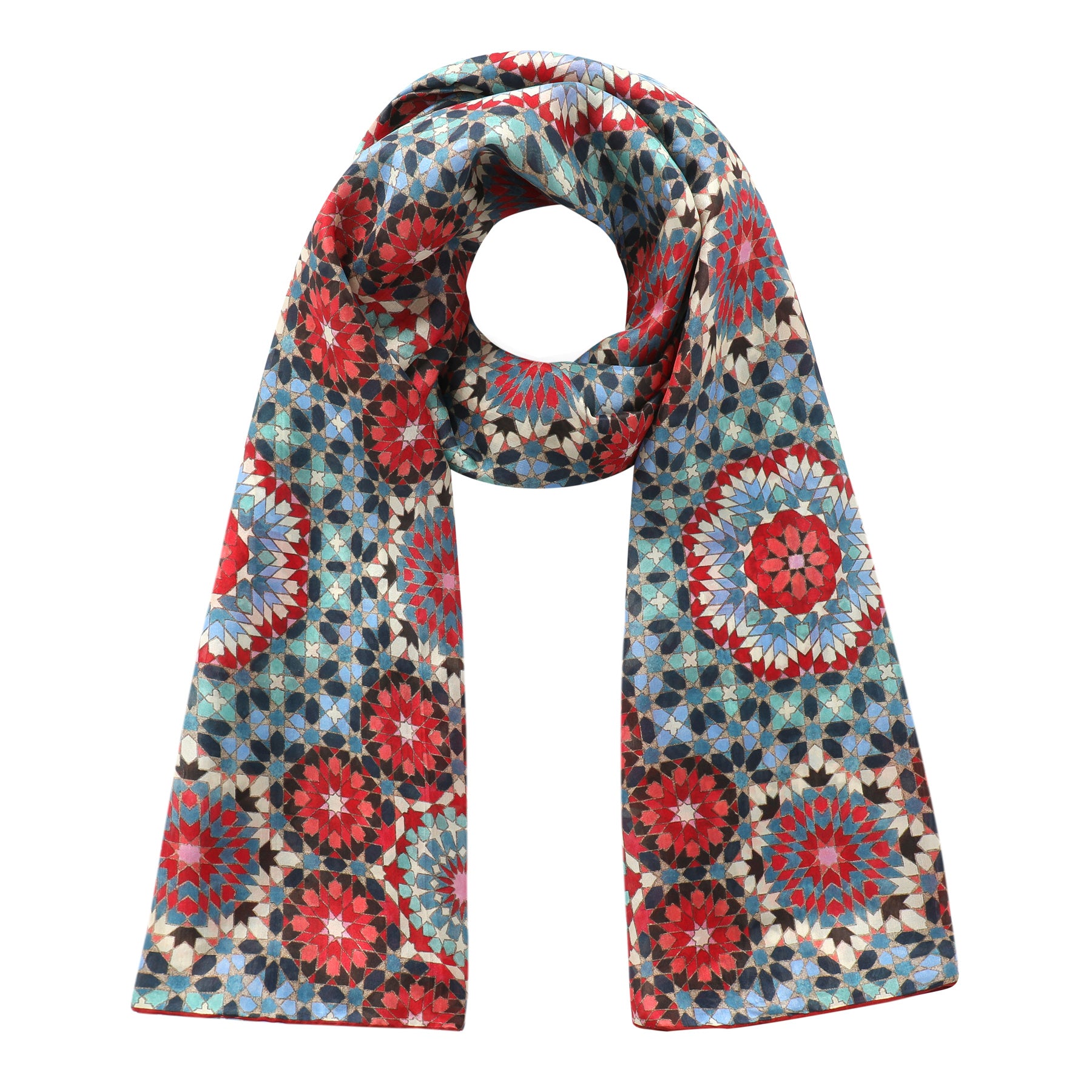 Multicolor silk scarf with islamic art print