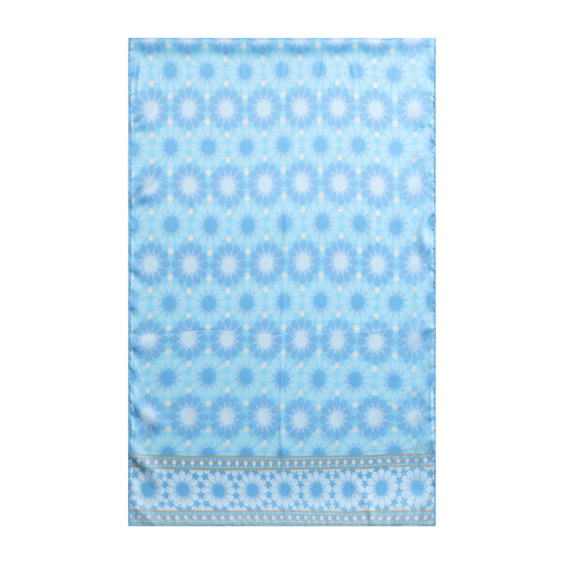 Pañuelo Nahr – estampado de mosaico andalusí en azul cielo, detalle 2