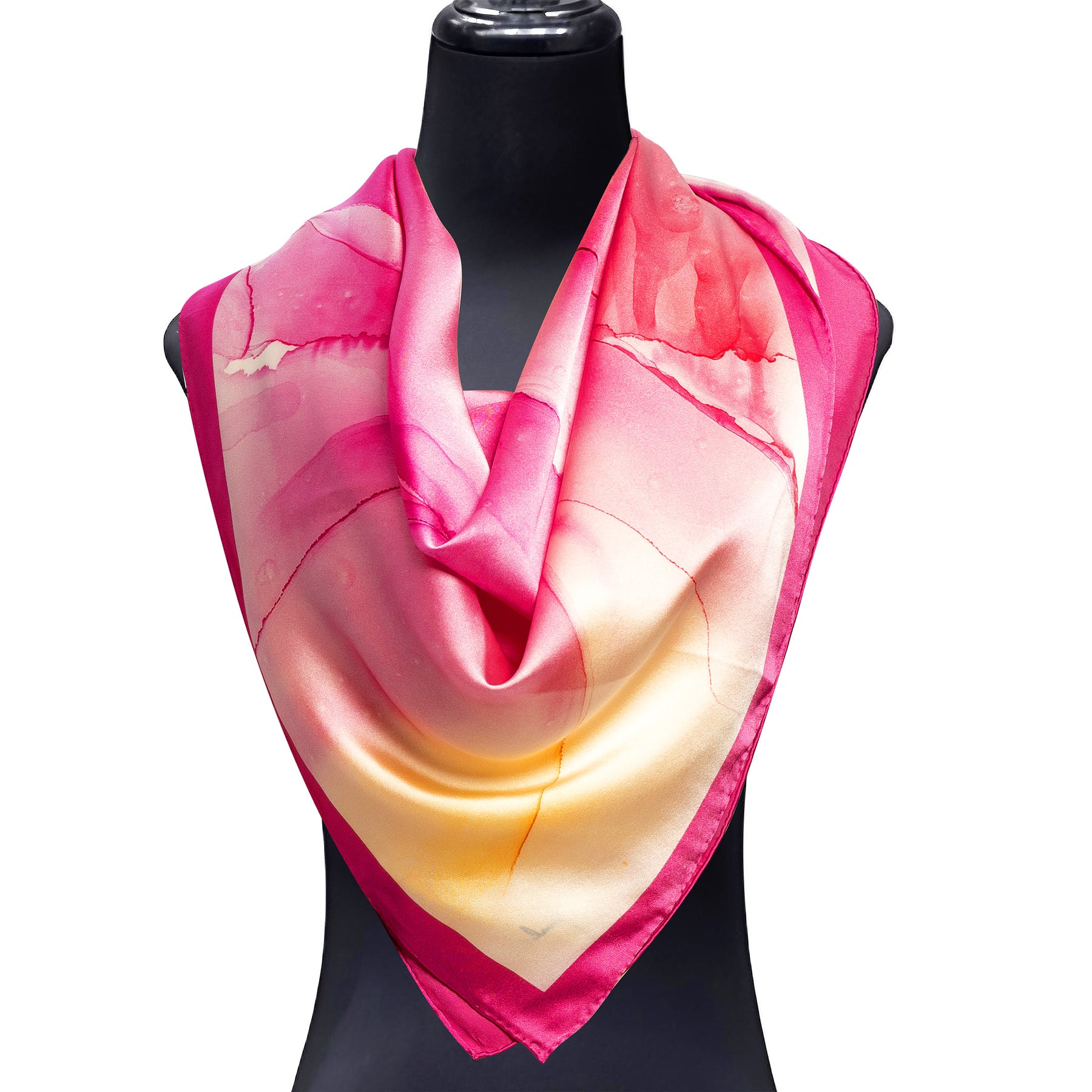 Pink Silk Scarf Square with Fluid Art Print 90 x 90 cm Munira