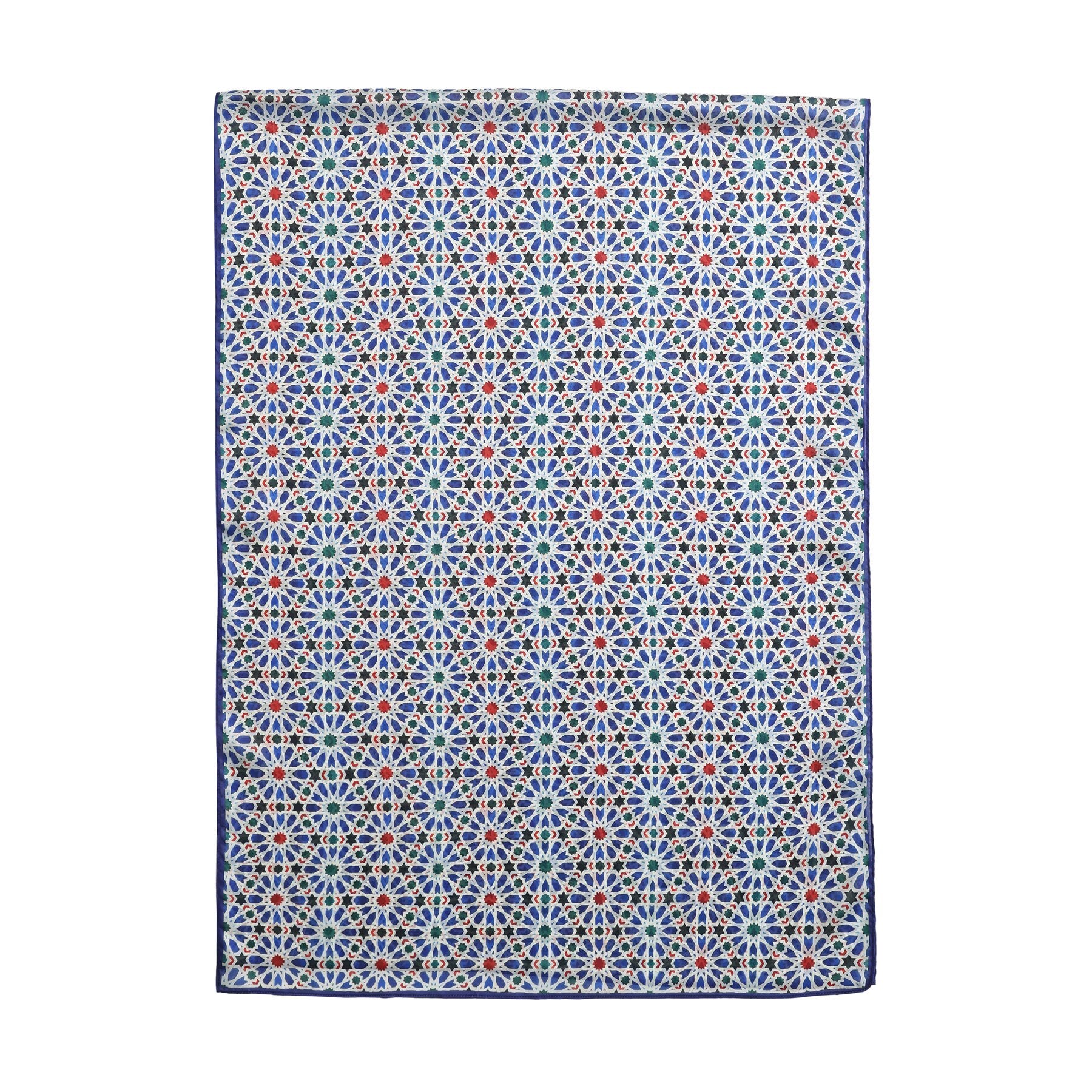 Pañuelo Qamar – estampado de mosaico andalusí en azul cobalto, detalle 2