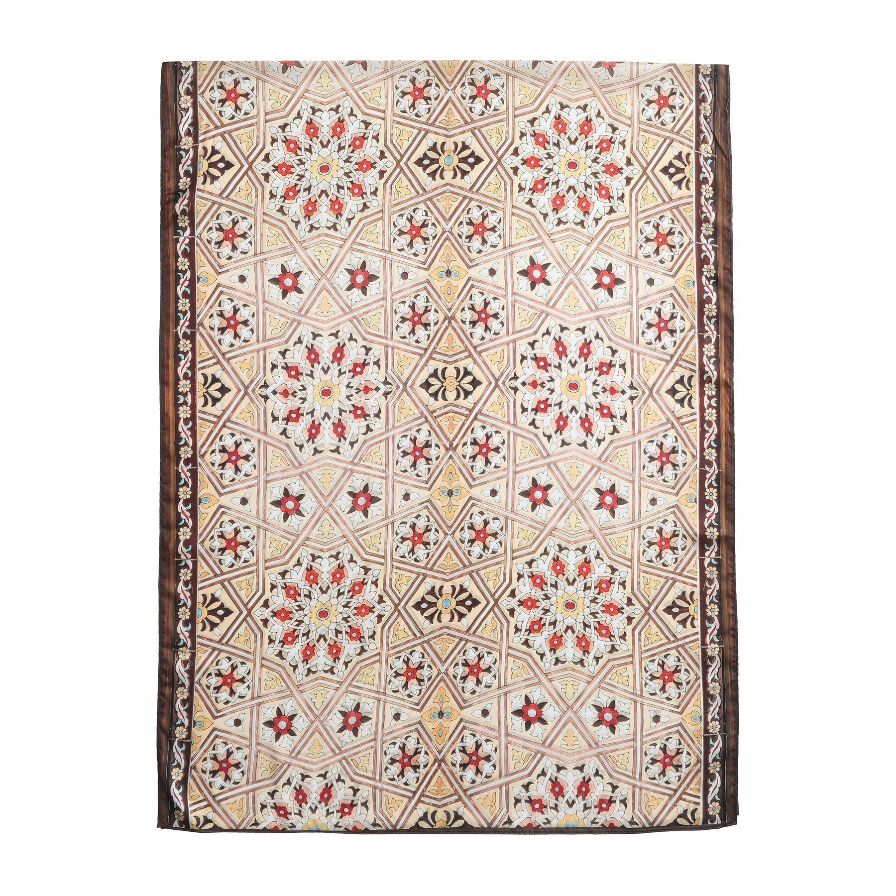 Pañuelo Rawa – estampado de mosaico andalusí en crema y coral, detalle 2