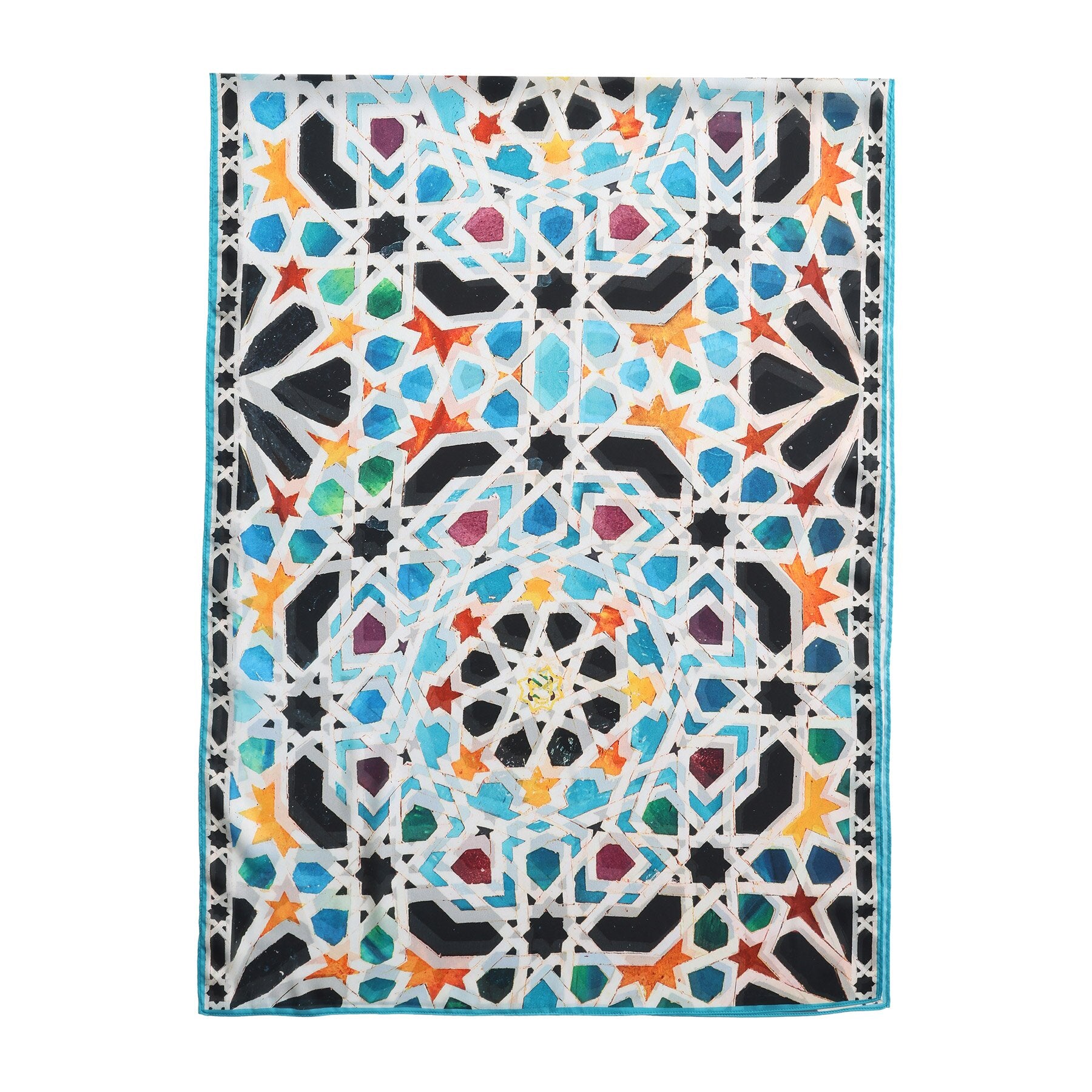 Pañuelo Sahra – estampado de mosaico andalusí en multicolor, detalle 2
