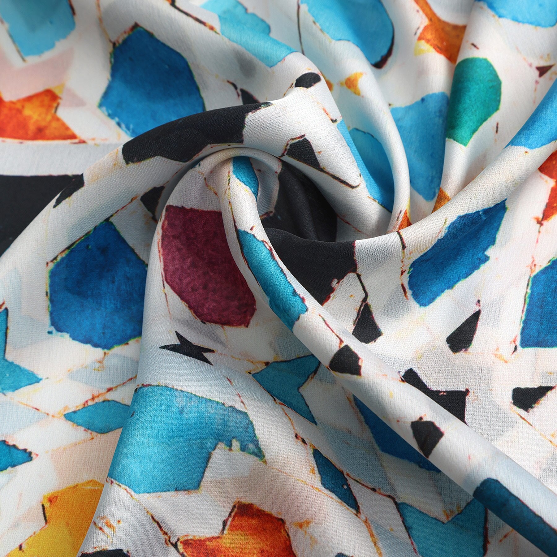 Pañuelo Sahra – estampado de mosaico andalusí en multicolor, detalle 4