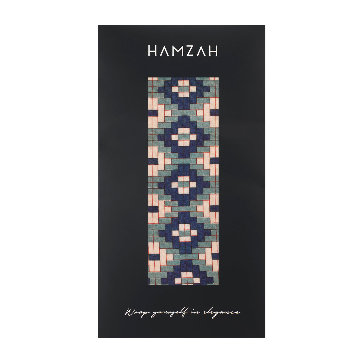 Packaging for Hamzah’s geometric print scarf.
