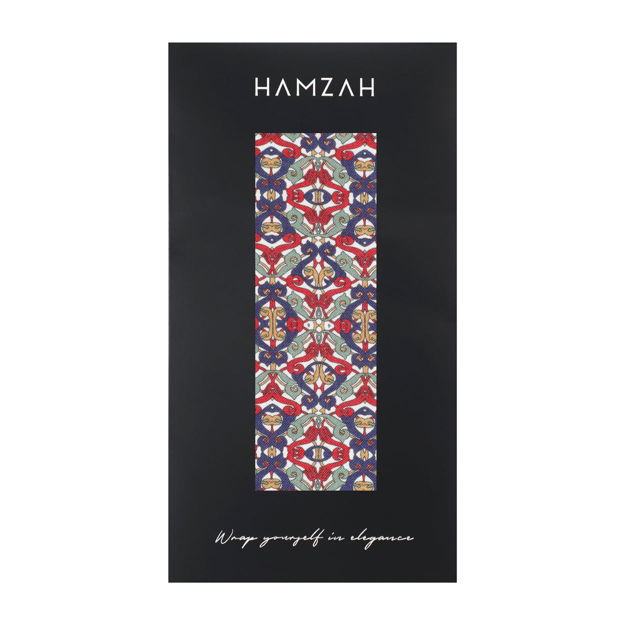 Hamzah packaging for Burgundy and Blue scarf design