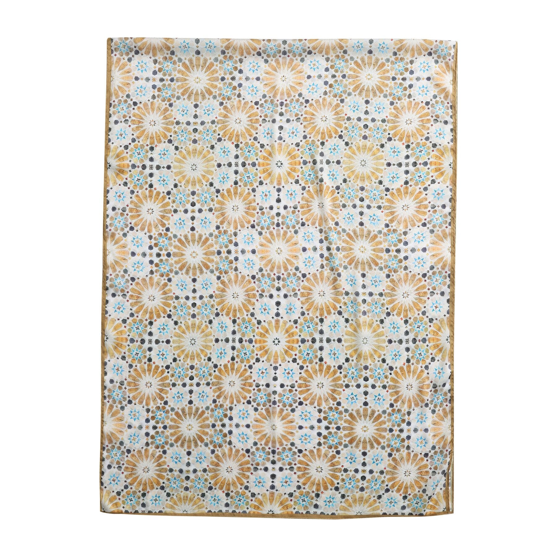 Pañuelo Shams – estampado de mosaico andalusí en marfil y oro, detalle 2