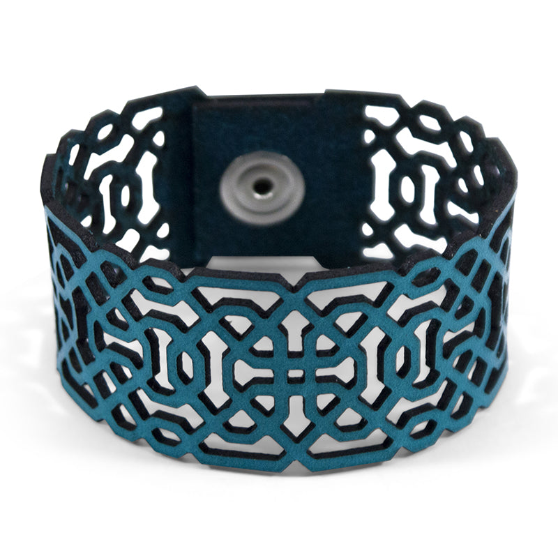 Laser Cut Blue Leather Bracelet Islamic Art Inspiration
