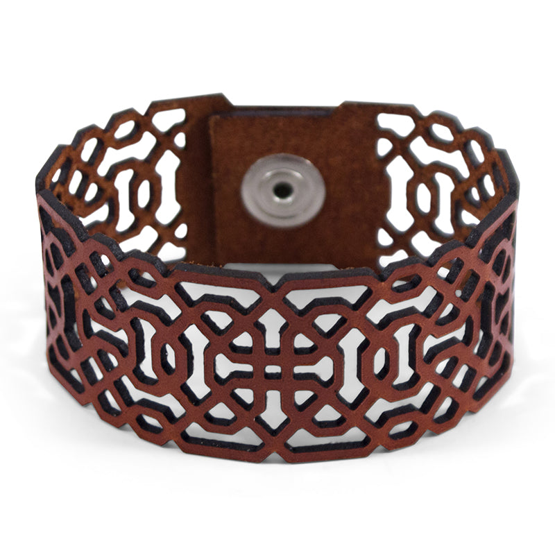 Brown Laser Cut Leather Bracelet Islamic Art Inspiration