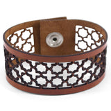 Laser Cut Brown Leather Bracelet Moroccan Tiles