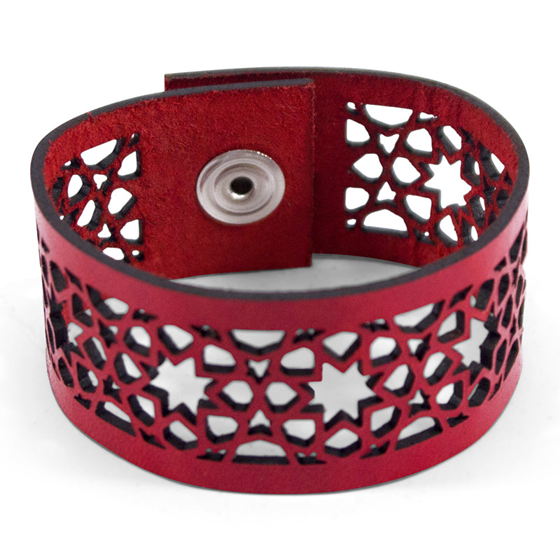 Moroccan Tiles Inspired Red Leather Bracelet Alhambra