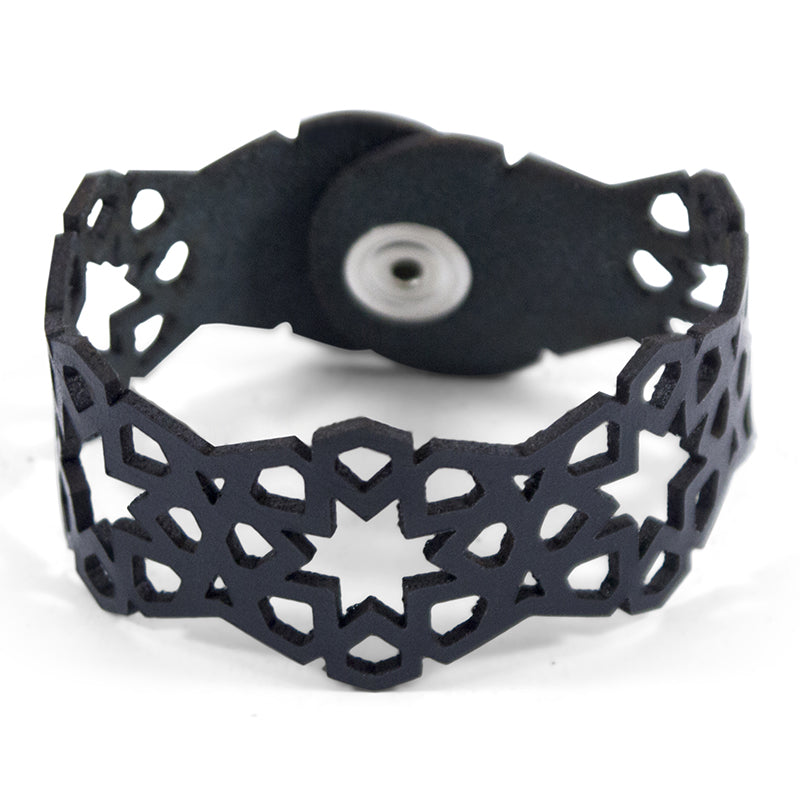 Black leather bracelet inspired by Islamic Art