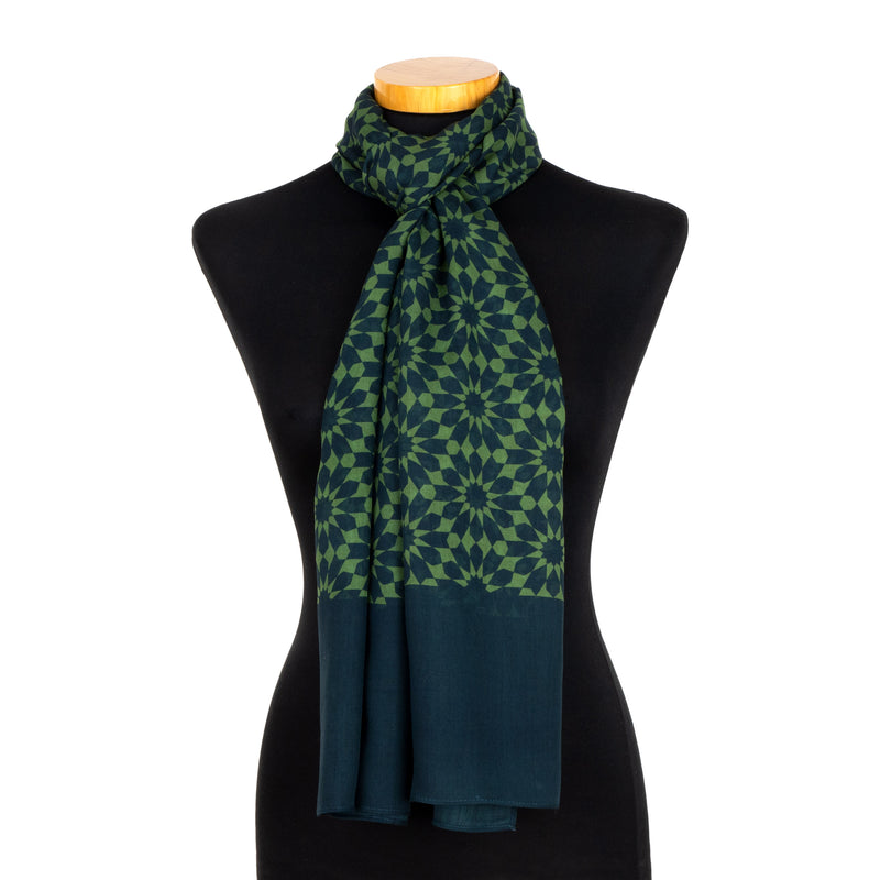 Islamic geometry inspired green scarf