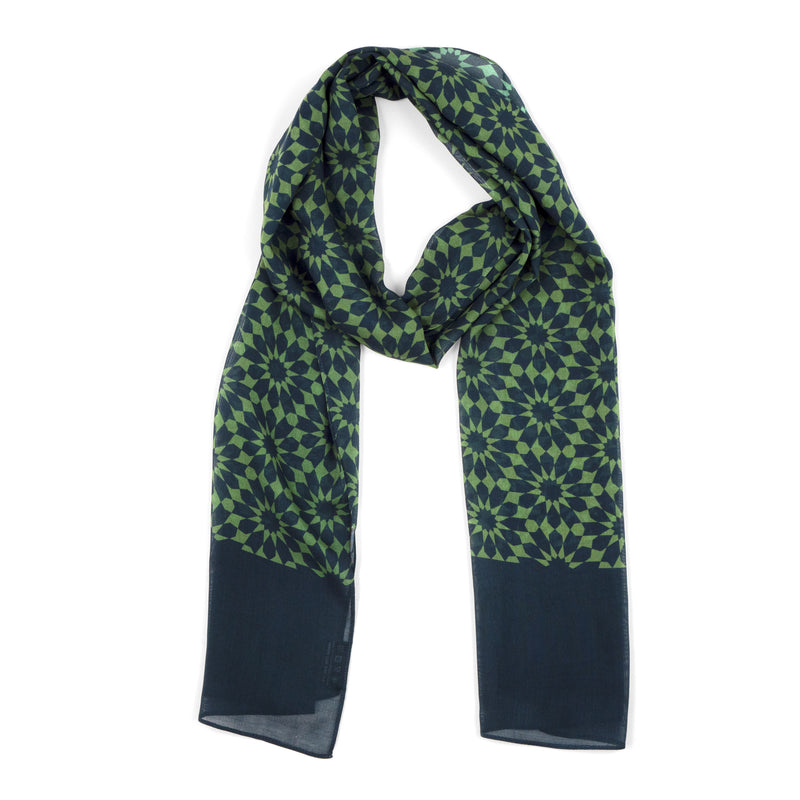 Green scarf with islamic art inspired print