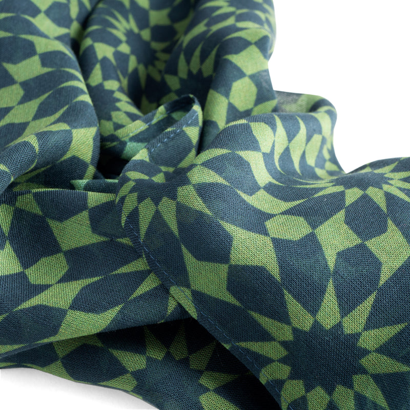 Detail of green scarf with geometric print