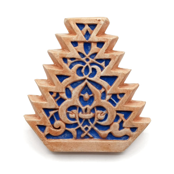 Islamic art motif for home decoration made with plaster and hand painted with blue hues