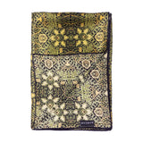 Olive green silk scarf with geometric print inspired by art deco