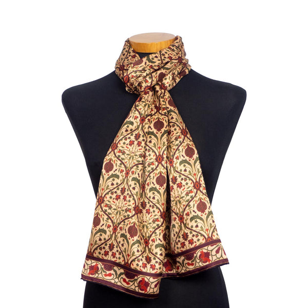 Art nouveau silk scarf inspired with beige and red print