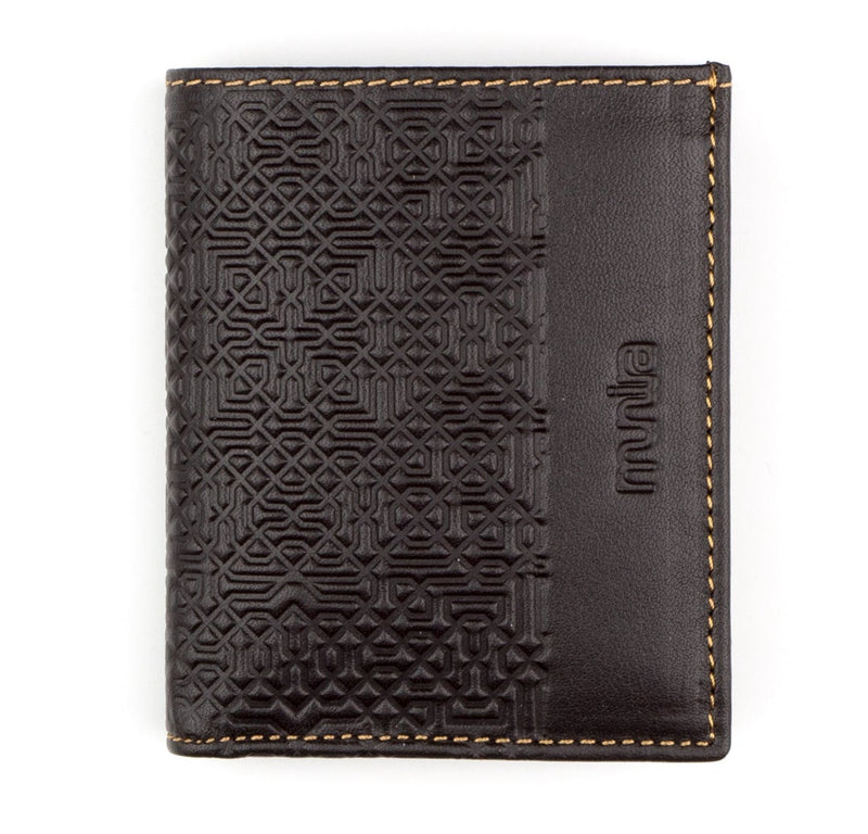Dark brown slim leather wallet inspired by islamic art