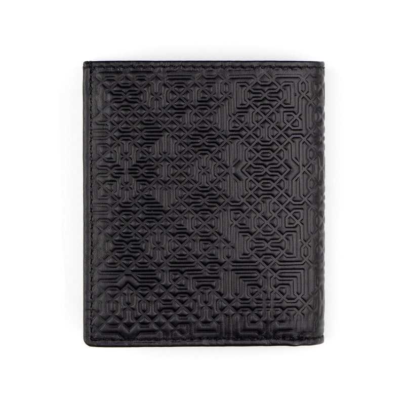Black slim leather wallet for men's embossed with islamic art geometry pattern
