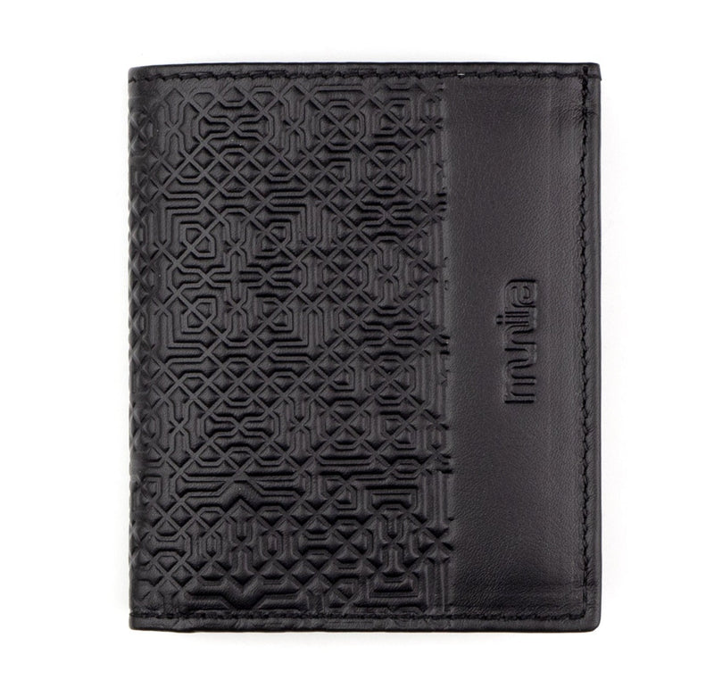 Slim fit black leather wallet for men's embossed with moroccan art pattern