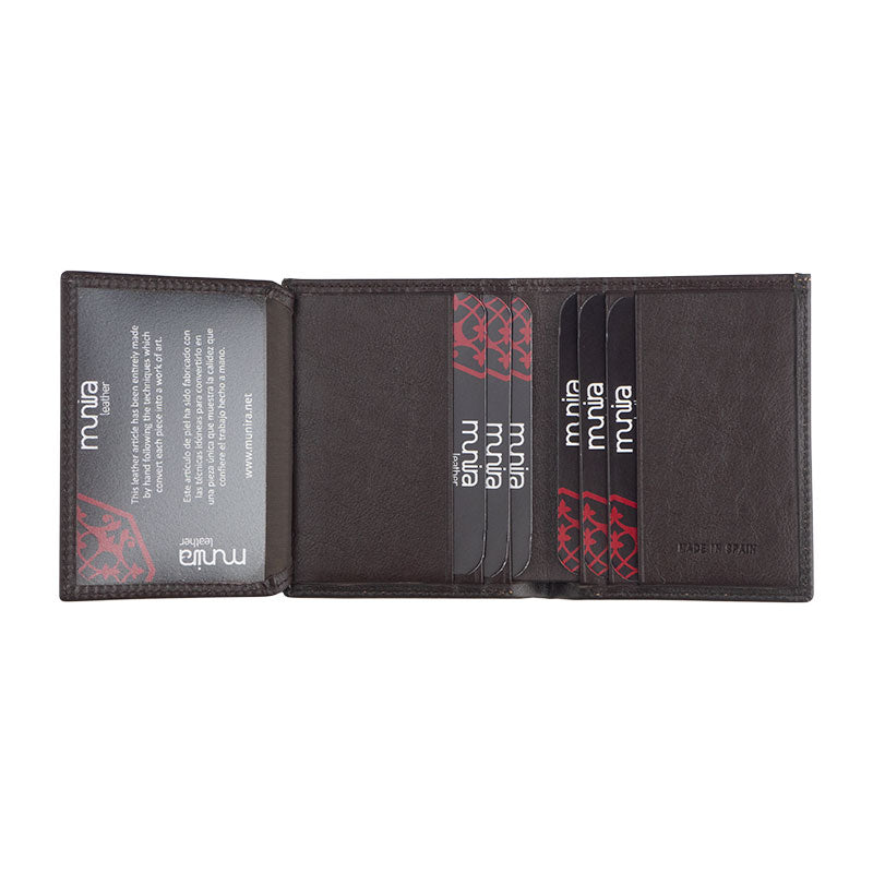 Dark brown leather wallet for men's, slim and fit size and with plenty of card slots
