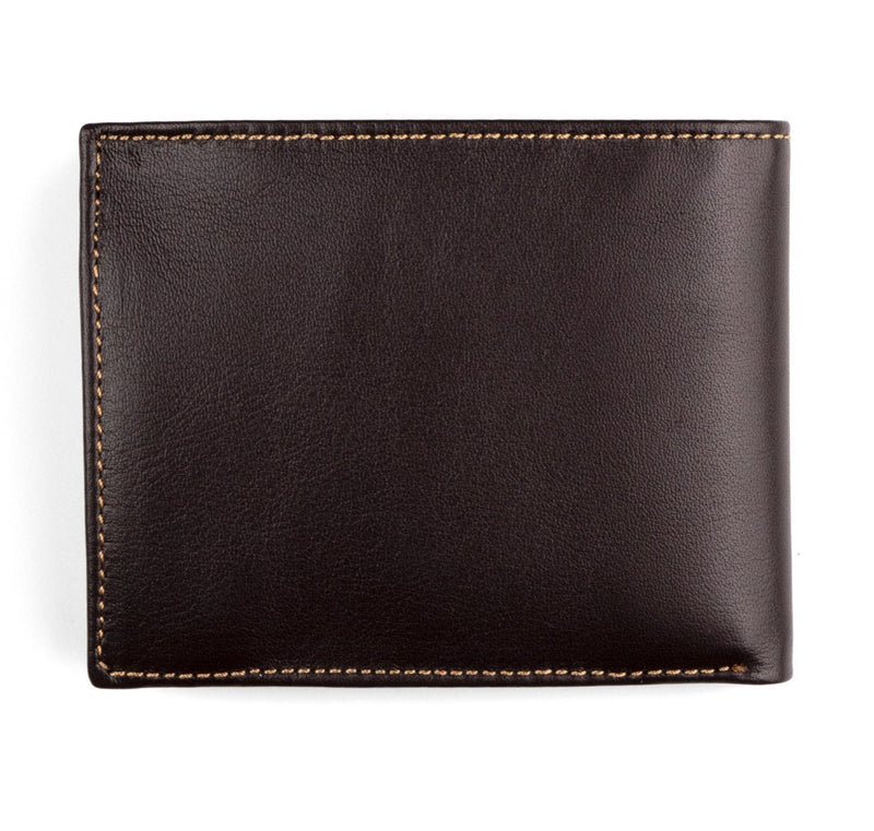 Dark brown real leather bifold wallet for men's