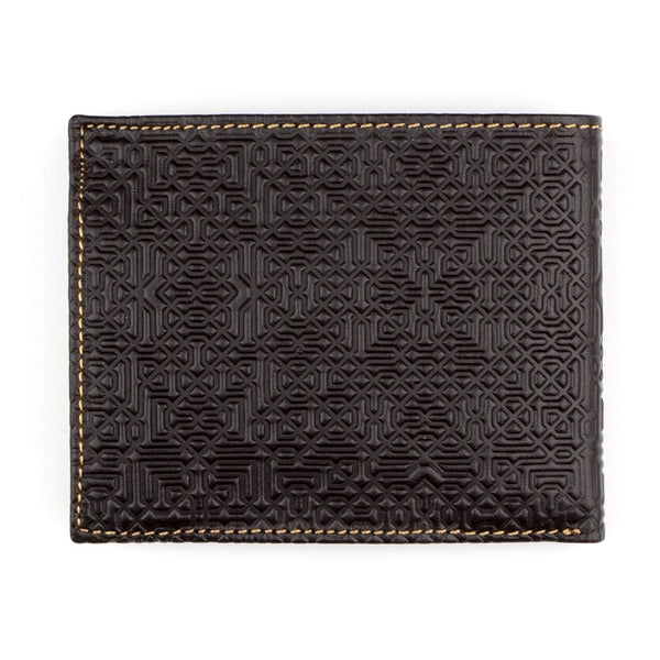 Brown leather wallet fully embossed with islamic geometry pattern
