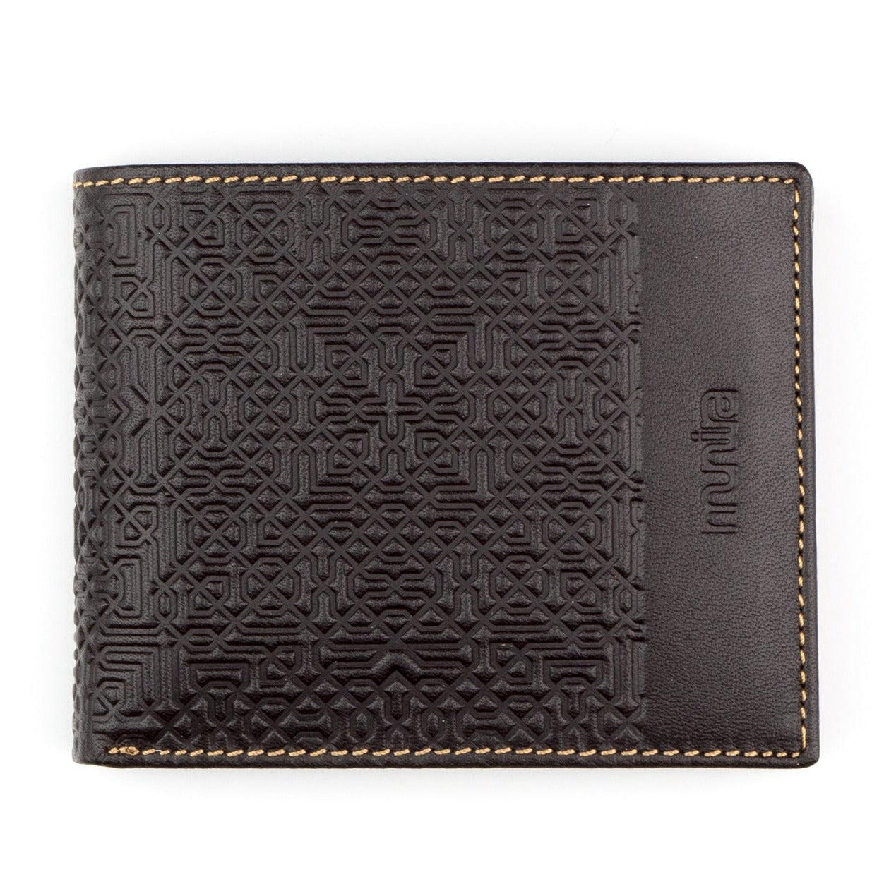 Brown leather wallet embossed with islamic art pattern