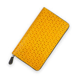 Large zippered yellow wallet for women with flower of life embossed