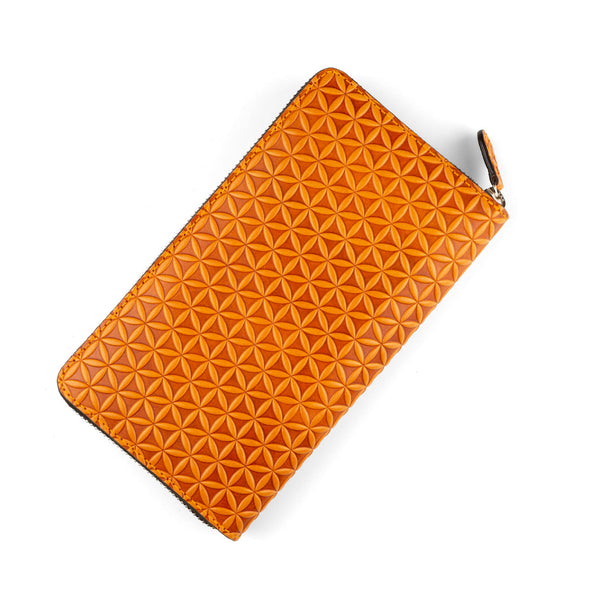 Large leather wallet for women embossed with flower of life pattern