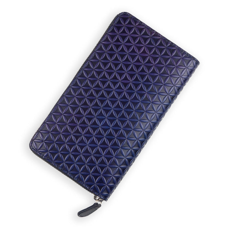 Large Leather Wallet with Zipper Purple