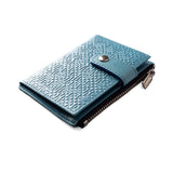 Slim leather wallet with coin pocket in blue color