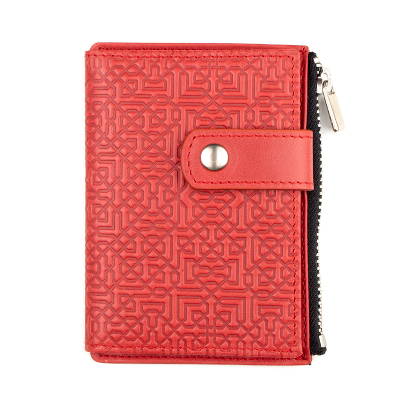 Red embossed leather wallet with islamic art pattern