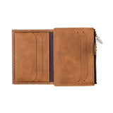 Inside of brown slim leather wallet with card slots